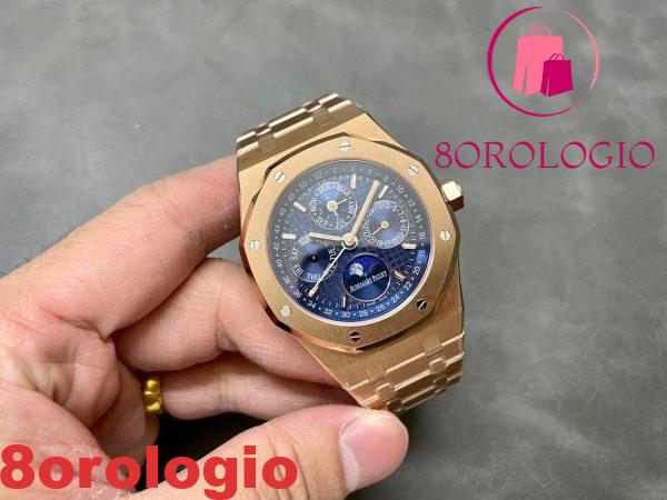 Audemars Piguet Royal Oak Calendario Perpetuo 26574OR Oro Rosa Quadrante Blu Migliore Replica 41mm Orologio - immagine 2