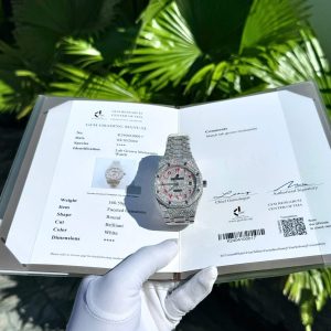 Audemars Piguet Royal Oak Replica Numeri Arabi Rossi Iced Out Moissanite Super Clone 41mm Orologio