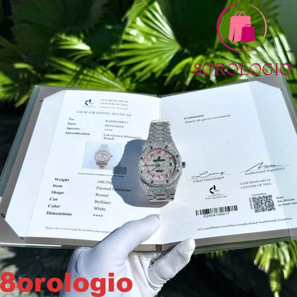 Audemars Piguet Royal Oak Replica Numeri Arabi Rossi Iced Out Moissanite Super Clone 41mm Orologio - immagine 3