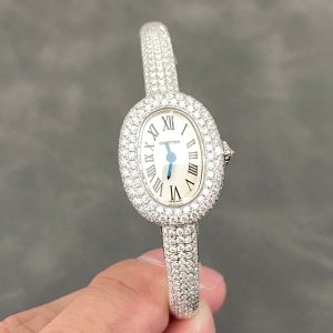 Cartier Baignoire HPI01607 Modello Mini Quadrante Argento Iced Out Moissanite Migliore Replica (Misura Polso 15, 16, 17cm) Orologio