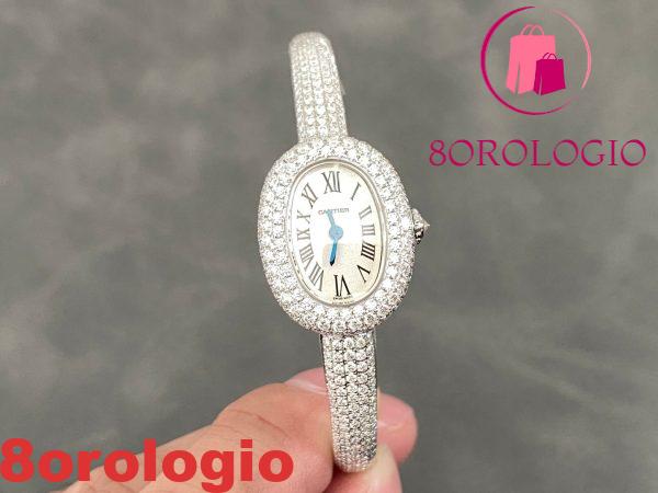 Cartier Baignoire HPI01607 Modello Mini Quadrante Argento Iced Out Moissanite Migliore Replica (Misura Polso 15, 16, 17cm) Orologio