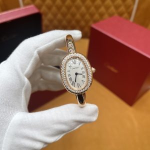 Cartier Baignoire Small Modello in Oro Rosa 18K Quadrante Argento Avvolto Lunetta in Moissanite Replica 1:1 Migliore (Misura del Polso 15, 16, 17cm) Orologio