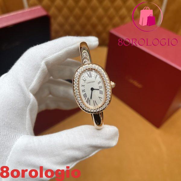 Cartier Baignoire Small Modello in Oro Rosa 18K Quadrante Argento Avvolto Lunetta in Moissanite Replica 1:1 Migliore (Misura del Polso 15, 16, 17cm) Orologio - immagine 4