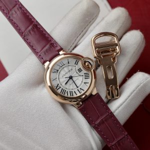 Replica Cartier Ballon Bleu Oro Rosa Quadrante Bianco Cinturino in Pelle Rosa 36mm Orologio
