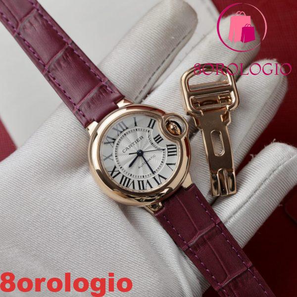 Replica Cartier Ballon Bleu Oro Rosa Quadrante Bianco Cinturino in Pelle Rosa 36mm Orologio - immagine 3