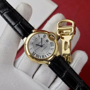 Cartier Ballon Bleu Oro Giallo Quadrante Bianco Pelle Replica 36mm Orologio