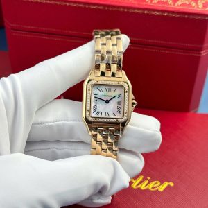 Cartier Panthère Donna Oro Rosa Quadrante MOP Lunetta con Diamanti Migliore Replica AF 27mm X 36mm Orologio