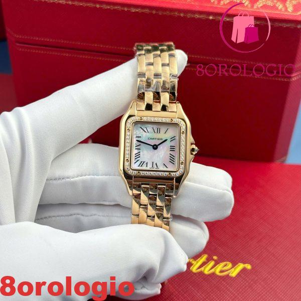 Cartier Panthère Donna Oro Rosa Quadrante MOP Lunetta con Diamanti Migliore Replica AF 27mm X 36mm Orologio - immagine 3