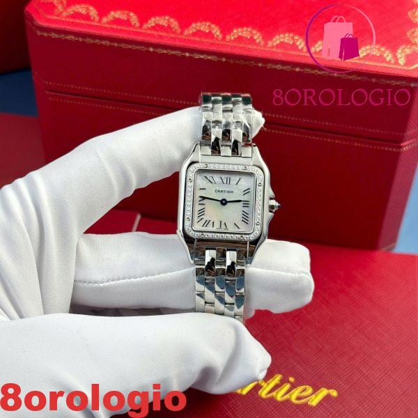 Cartier Panthère Steel Ladies MOP Dial Diamond Bezel Migliore Replica AF 27mm x 36mm Orologio