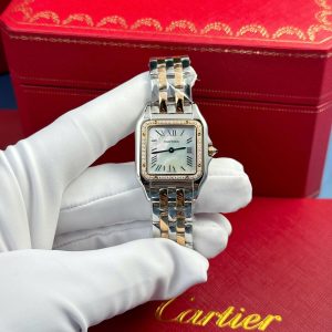 Cartier Panthère Due Tono Oro Rosa Quadrante MOP Lunetta con Diamanti Migliore Replica AF 27mm x 36mm Orologio