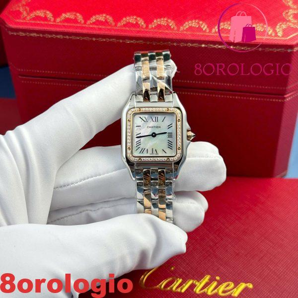 Cartier Panthère Due Tono Oro Rosa Quadrante MOP Lunetta con Diamanti Migliore Replica AF 27mm x 36mm Orologio - immagine 3