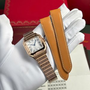 Cartier Santos De Cartier Oro Rosa Quadrante Bianco Modello Medio Miglior Replica BVF 35.1mm Orologio