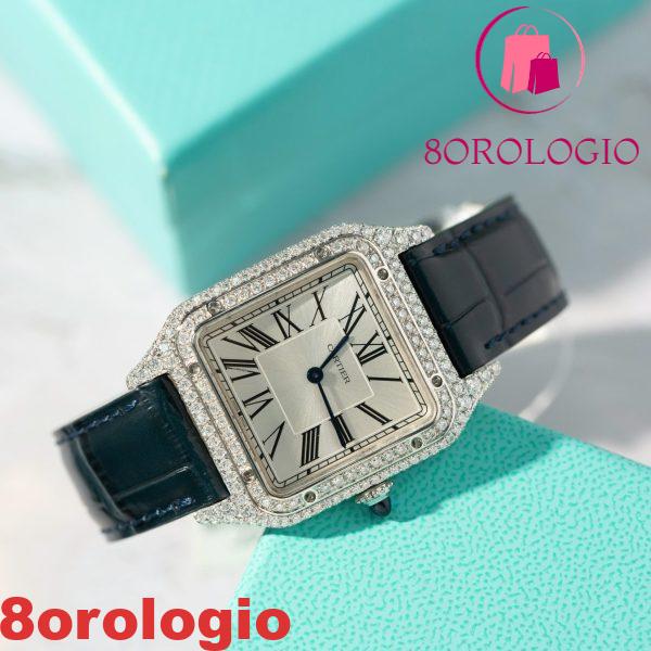 Cartier Santos Dumont Acciaio Quadrante Argento Cassa Personalizzata in Moissanite Cinturino in Pelle Replica BVF 38mm X 27.5mm Orologio - immagine 2