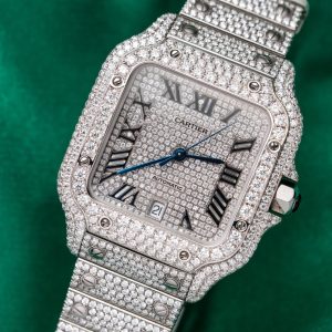 Cartier Santos Iced Out VVS1 Clarity Moissanite Modello Grande Migliore Replica 39.8mm Orologio