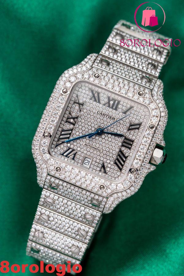 Cartier Santos Iced Out VVS1 Clarity Moissanite Modello Grande Migliore Replica 39.8mm Orologio