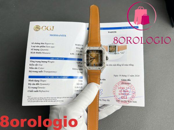 Cartier Santos Modello Grande Quadrante Marrone Cassa Personalizzata in Moissanite Migliore Replica 39.8mm Orologio