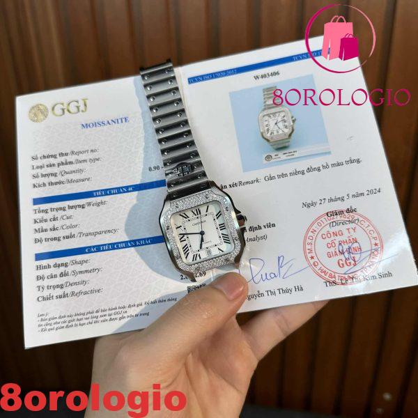 Cartier Santos Modello Grande Quadrante Bianco Customizzato con Ghiera in Moissanite Migliore Replica BVF 39.8mm Orologio - immagine 3