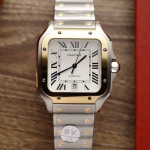 Cartier Santos Due Toni Oro Giallo Quadrante Bianco Modello Grande Best Replica BVF 39.8mm Orologio