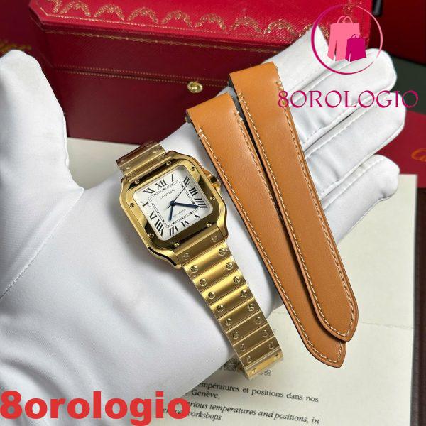 Cartier Santos WGSA0030 Oro Giallo Quadrante Bianco Modello Medio Replica BVF Migliore 35.1mm Orologio
