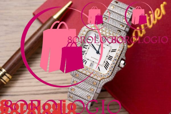 Cartier Santos Quadrante Bianco Bicolore Modello Grande replica con Moissanite Iced Out 39,8mm Orologio - immagine 2