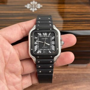 Cartier Santos WSSA0039 Quadrante Nero Cinturino in Gomma Modello Grande Migliore Replica BVF 39.8mm Orologio