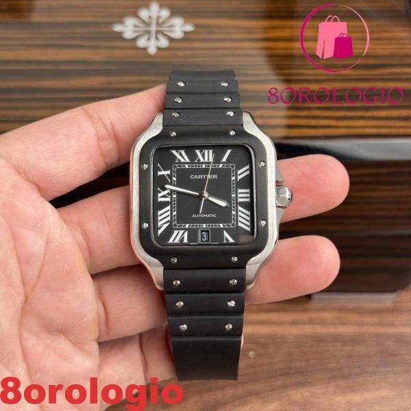 Cartier Santos WSSA0039 Quadrante Nero Cinturino in Gomma Modello Grande Migliore Replica BVF 39.8mm Orologio