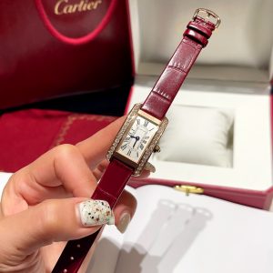Cartier Tank Américaine WJTA0059 Oro Rosa Quadrante Argento Lunetta con Pietre Piccolo Modello Migliore Replica 35,4 mm x 19,4 mm Orologio