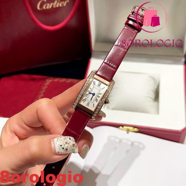Cartier Tank Américaine WJTA0059 Oro Rosa Quadrante Argento Lunetta con Pietre Piccolo Modello Migliore Replica 35,4 mm x 19,4 mm Orologio - immagine 3