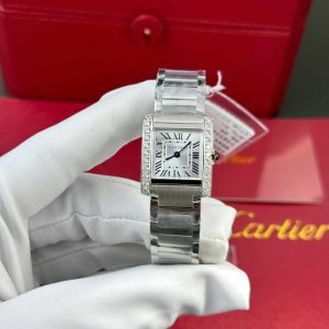 Cartier Tank Francaise W4TA0020 Modello Piccolo Quadrante Argentato Soleggiato Cornice con Diamanti Replica 25.7 x 21.2mm Orologio