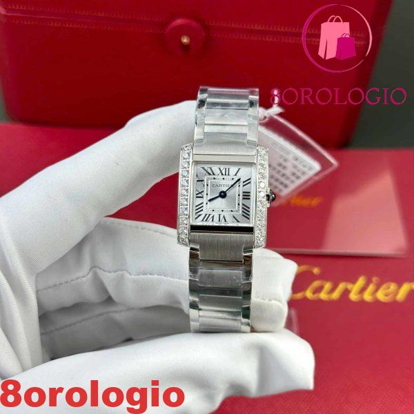 Cartier Tank Francaise W4TA0020 Modello Piccolo Quadrante Argentato Soleggiato Cornice con Diamanti Replica 25.7 x 21.2mm Orologio