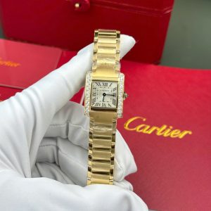 Cartier Tank Francaise WJTA0062 Quadrante Golden Sunray Lunetta in Oro Giallo con Pietre Replica 25.7 X 21.2mm Orologio
