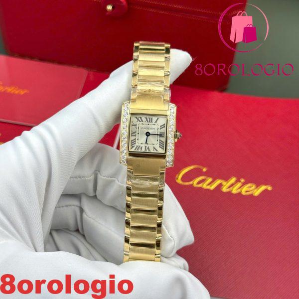 Cartier Tank Francaise WJTA0062 Quadrante Golden Sunray Lunetta in Oro Giallo con Pietre Replica 25.7 X 21.2mm Orologio - immagine 2