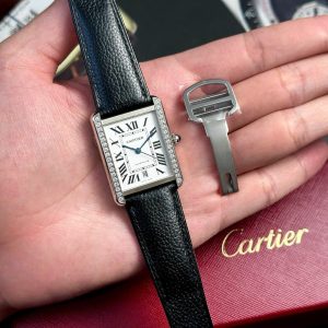 Cartier Tank Solo Extra Large Quadrante Bianco Lunetta con Diamanti Cinturino in Pelle Miglior Replica AF 31mm X 41mm Orologio