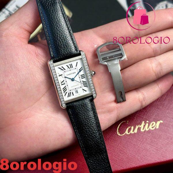 Cartier Tank Solo Extra Large Quadrante Bianco Lunetta con Diamanti Cinturino in Pelle Miglior Replica AF 31mm X 41mm Orologio - immagine 3