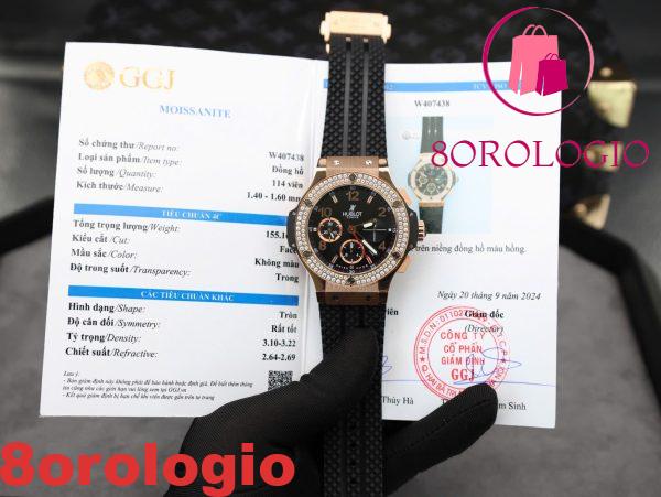 Hublot Big Bang Chronograph King Gold Quadrante Nero Replica Bezel Personalizzata in Moissanite 41mm Orologio