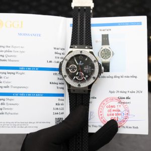 Hublot Big Bang Chronograph Acciaio Quadrante Nero Lunetta Personalizzata in Moissanite Replica 41mm Orologio