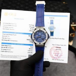 Hublot Big Bang Chronograph Acciaio Blu Custom Moissanite Bezel Replica 41mm Orologio
