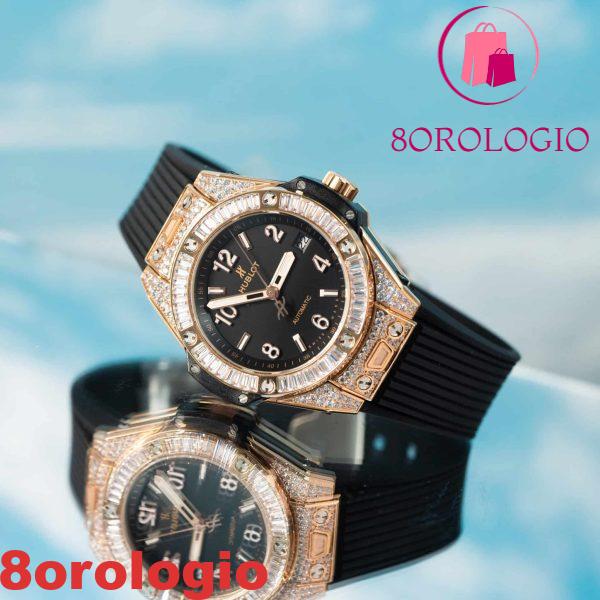 Hublot Big Bang One Click King Gold Black Pavé Baguette CZ Stone Bezel Replica 39 mm Orologio - immagine 5