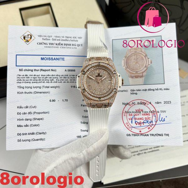Hublot Big Bang One Click King Gold Pave White Full Moissanite Replica 39mm Orologio - immagine 4