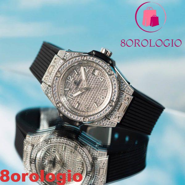 Replica Hublot Big Bang One Click Steel Black Full Pavé CZ Stones 39mm Orologio