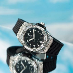 Replica Hublot Big Bang One Click Acciaio Nero Pavé Baguette CZ Stone Bezel 39 mm Orologio