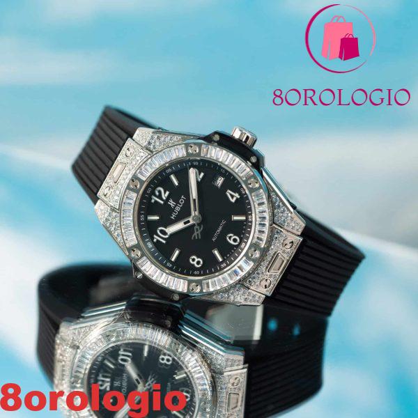Replica Hublot Big Bang One Click Acciaio Nero Pavé Baguette CZ Stone Bezel 39 mm Orologio