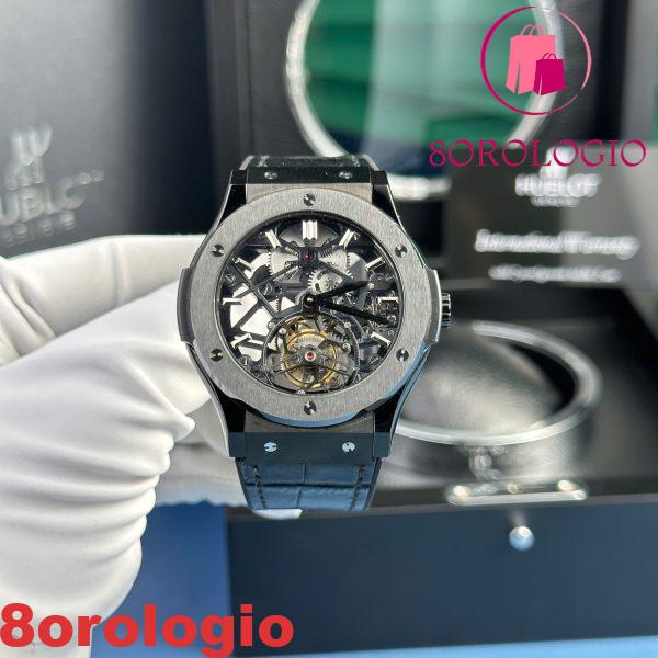 Replica Hublot Big Bang Scheletro Tourbillon Ceramica Nera Pelle 45mm  Orologio - immagine 2