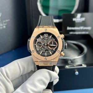 Hublot Big Bang Unico King Oro Quadrante Nero Cinturino in Gomma Replica BBF 42mm Orologio
