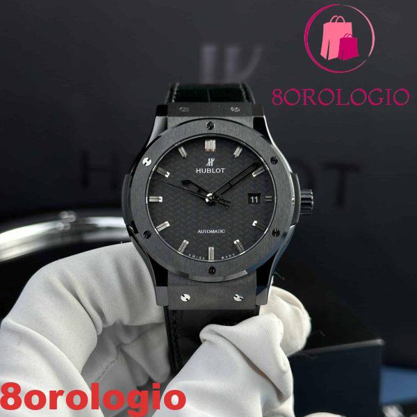 Hublot Classic Fusion Black Magic Quadrante in Carbonio Pelle Replica Super Clone 42mm Orologio