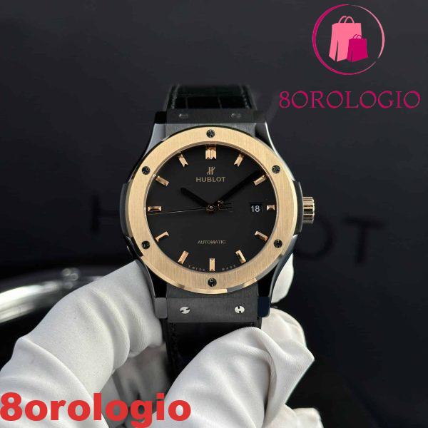 Hublot Classic Fusion Ceramic King Gold Black Dial Leather Replica Super Clone 42mm Orologio - immagine 2