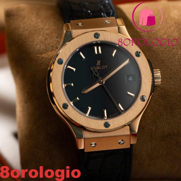 Replica Orologio da Donna Hublot Classic Fusion King Gold Quadrante Nero Cinturino in Pelle 33mm Orologio - immagine 2