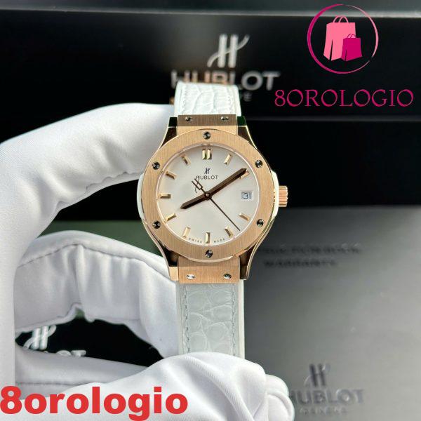 Hublot Classic Fusion King Gold Quadrante Bianco Cinturino in Pelle Donna Replica 33mm Orologio - immagine 2
