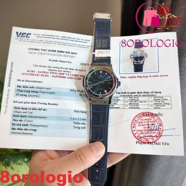 Hublot Classic Fusion Titanium Blue Cinturino in Pelle con Ghiera Personalizzata in Rubino e Zaffiro Migliore Replica 42mm Orologio
