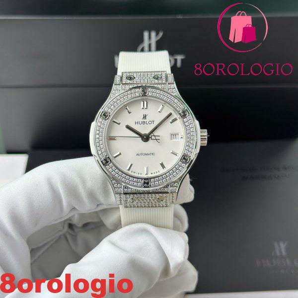 Hublot Classic Fusion Titanium Diamanti Pavé Quadrante Bianco Cinturino in Gomma Replica 38mm Orologio - immagine 2